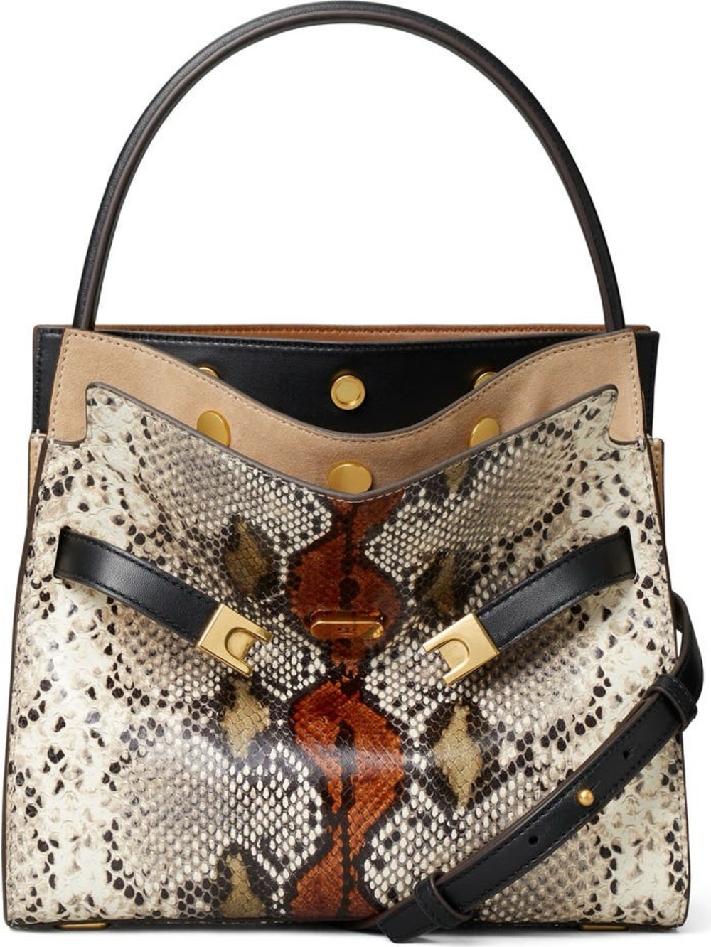 Tory Burch Small Lee Radziwill double bag snake embossed leather-aspen color